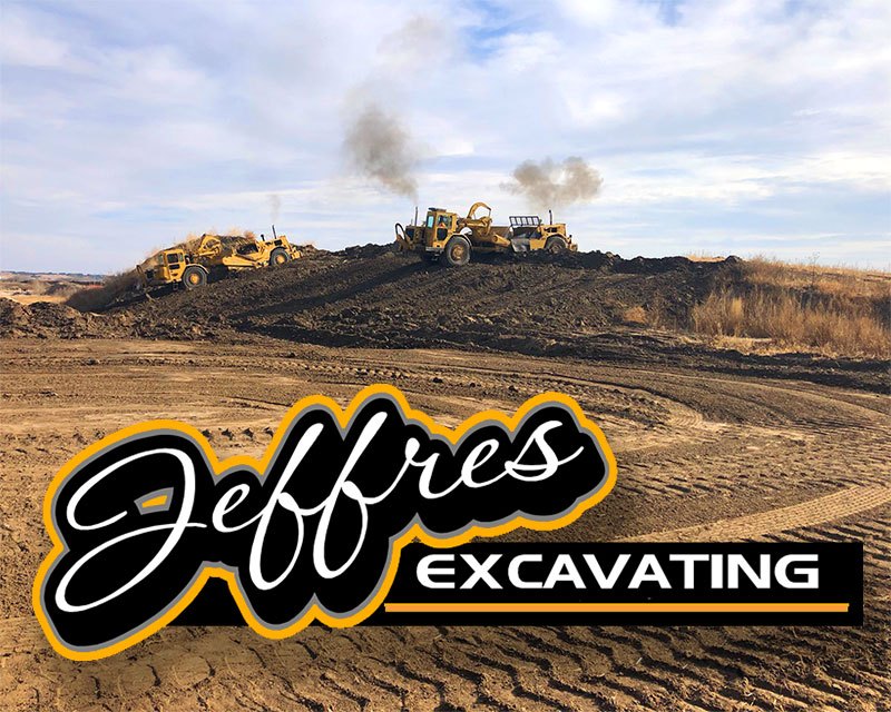 Jeffres Excavating logo with photo of equipment.